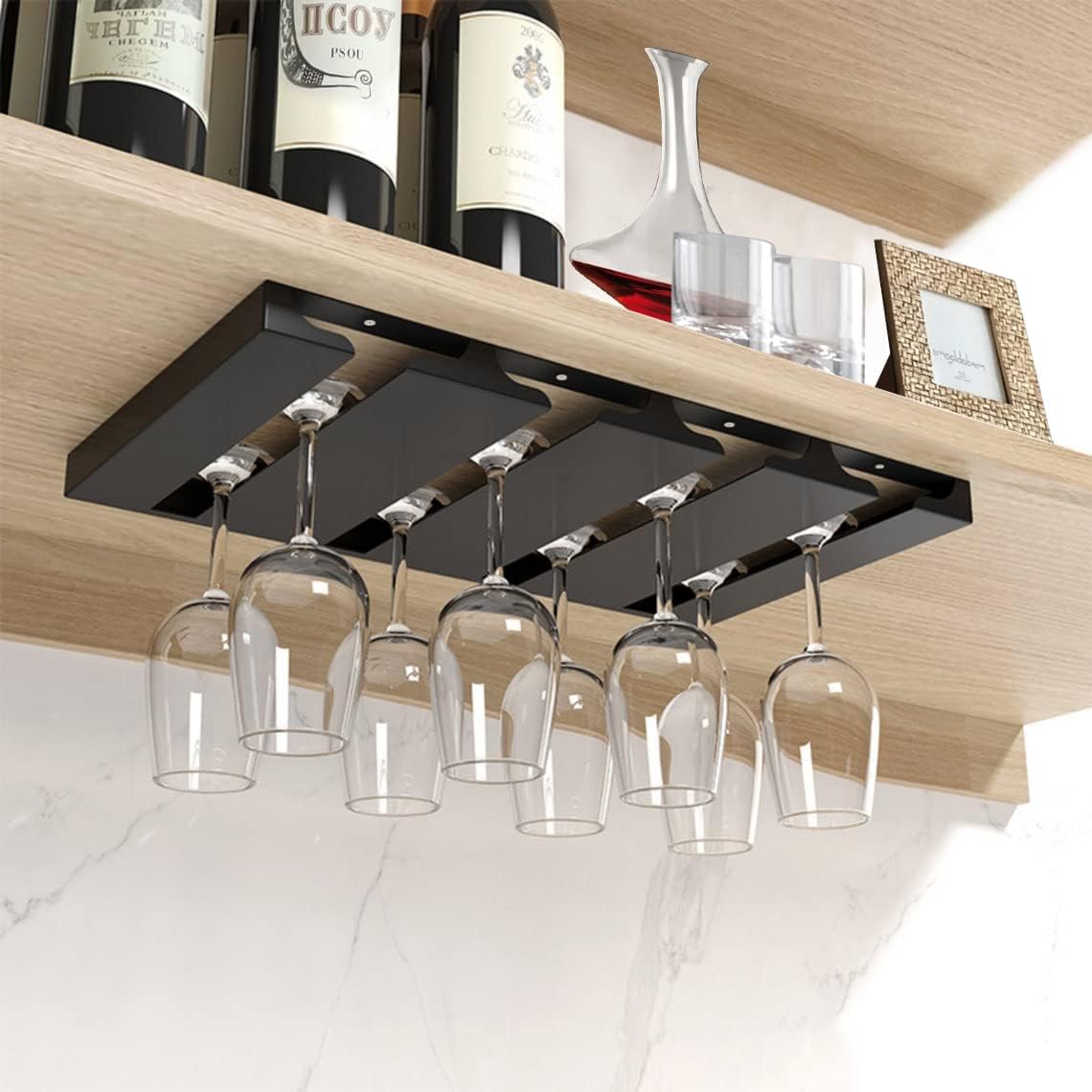 Hanging Wine Glass Rack Under Cabinet Storage Hanger with 4 Rows Metal Bar Shelves for Kitchen Restaurant Cabinet Shelf - Fits from 0.4 to 3.4 Inch Base of Beaker HG617 - Fixaotrixa