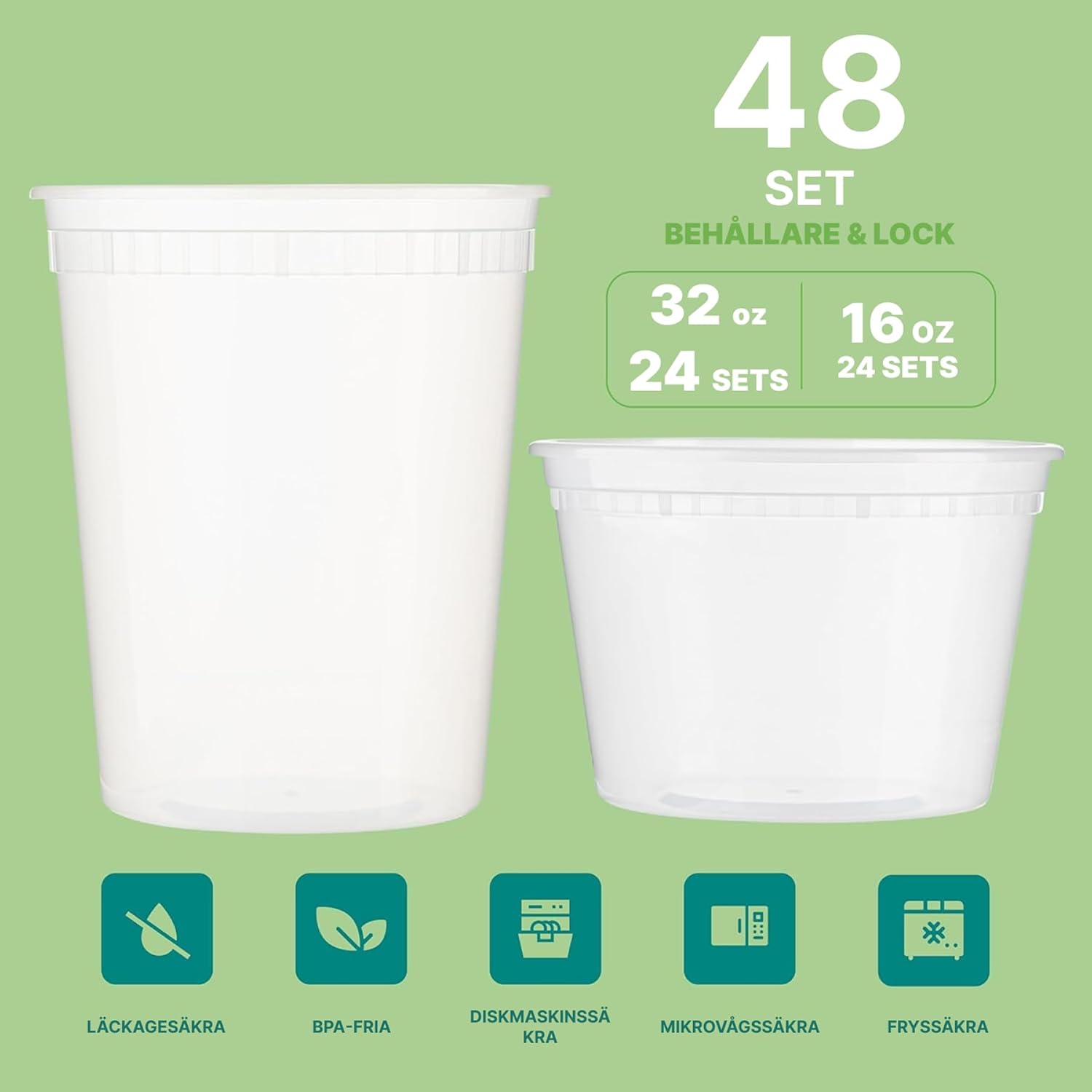 JoyServe Deli Food Storage Containers with Lids - 48 Sets (24x946 ml & 24x473 ml), Airtight BPA Free Plastic Takeaway Containers, Dishwasher & Microwave Safe - Fixaotrixa